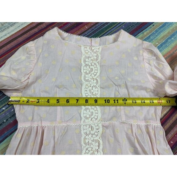 Vintage Carol Evans Girls Party Dress Pink Flocked Floral Print Wide Cuffs Sz 12 - Picture 8 of 12